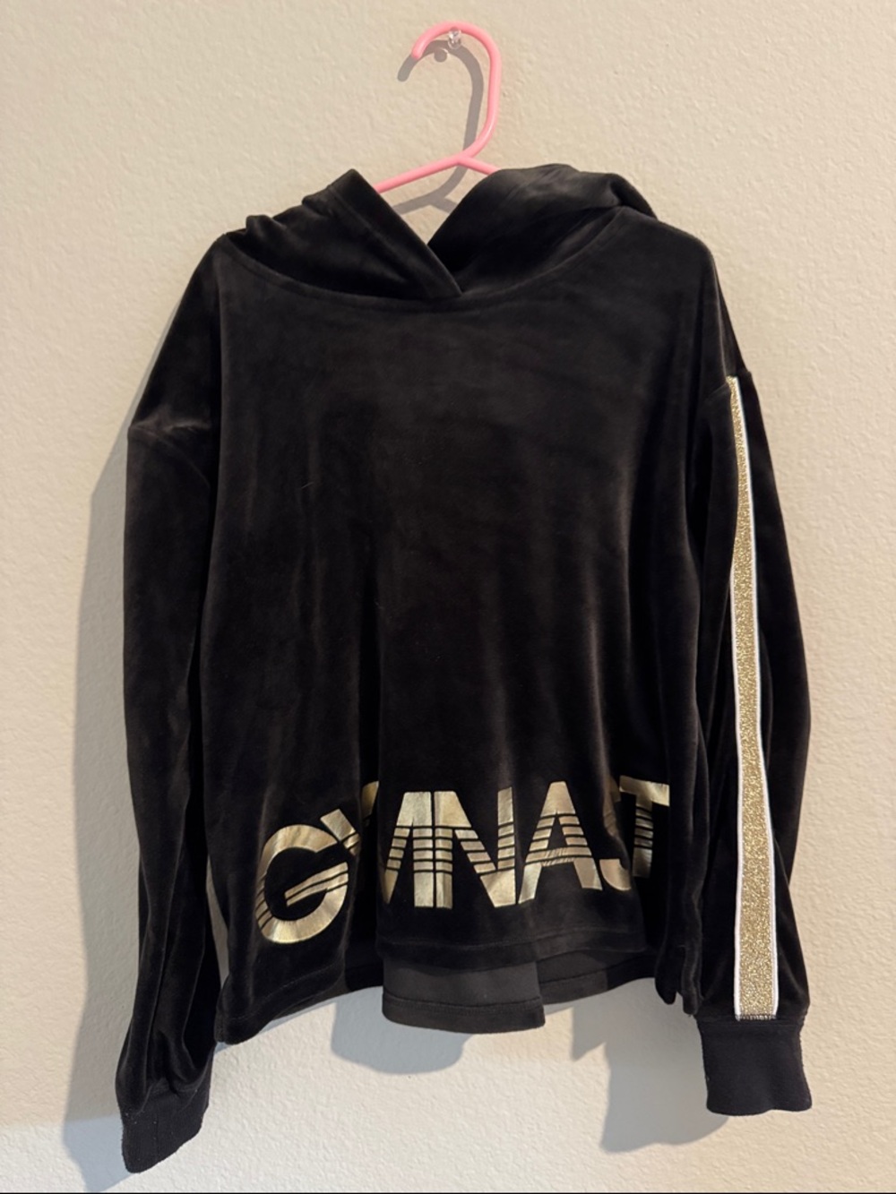 Black Velour Hoodie and Pants with Gold Lettering